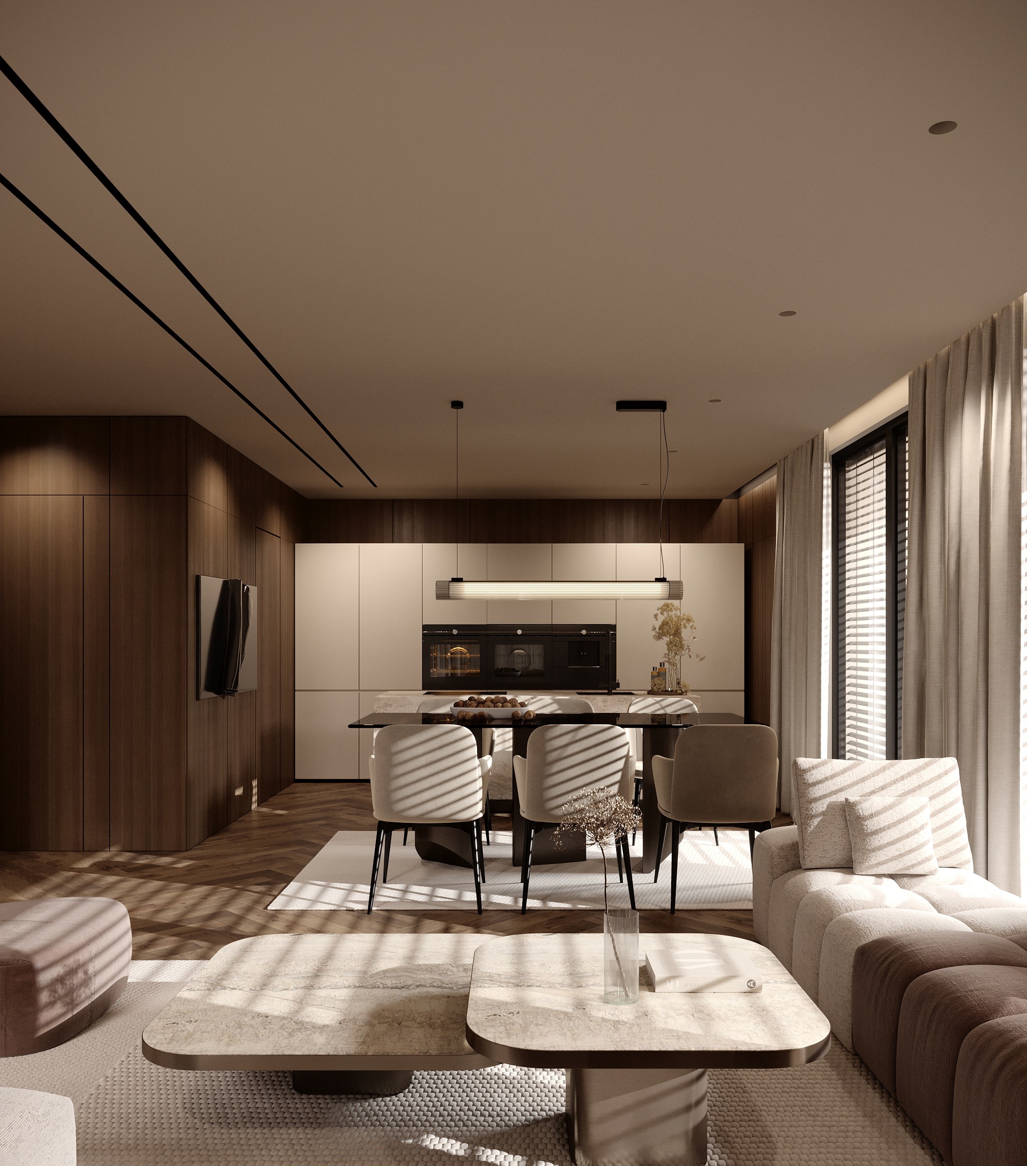 ERA Residence living room, dining and kitchen interior